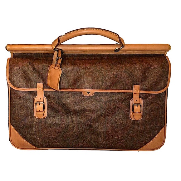 ETRO Milano Red Paisley Coated Canvas Vachetta  Double Sides Travel Bag 55cm - Picture 1 of 16